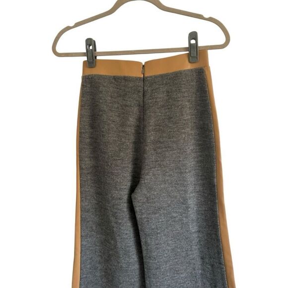 Staud Gray Tan Contrast Wide Leg Pants Size Jersey Faux Leather Designer NWT - Picture 5 of 13